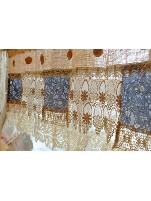 Bohemian style blue fabric tassel curtains