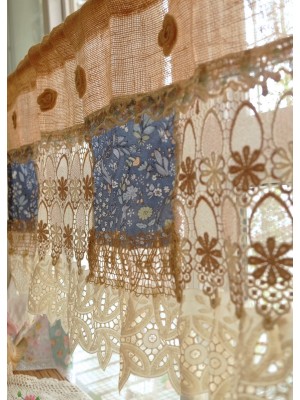 Bohemian style blue fabric tassel curtains