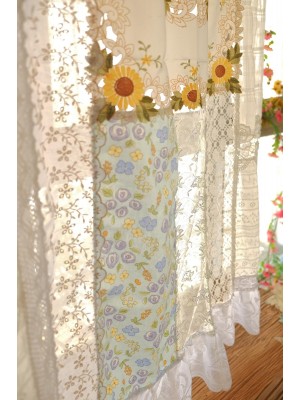 Ruffled curtains with sunflower embroidery