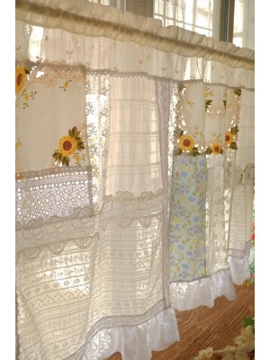 Ruffled curtains with sunflower embroidery