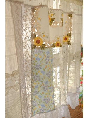 Ruffled curtains with sunflower embroidery