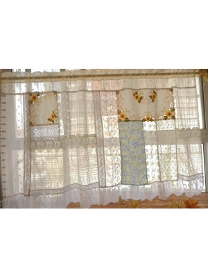 Ruffled curtains with sunflower embroidery