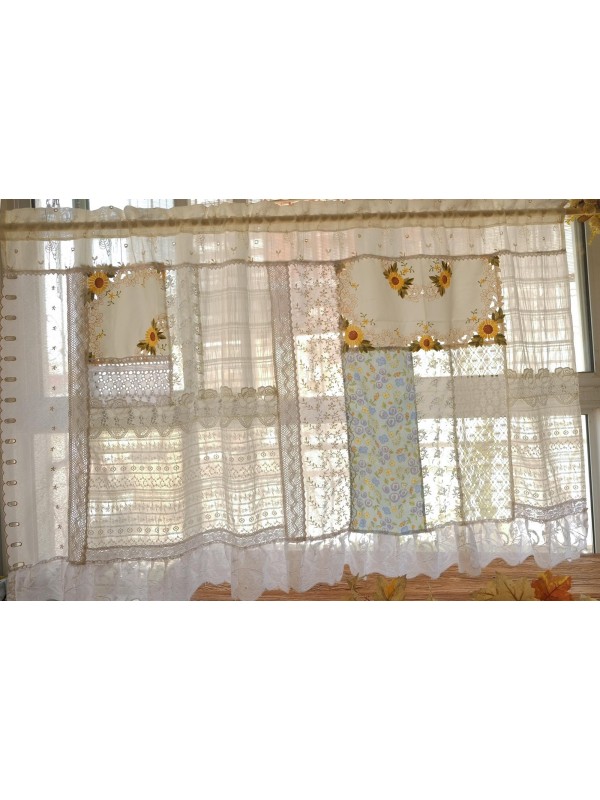 Ruffled curtains with sunflower embroidery