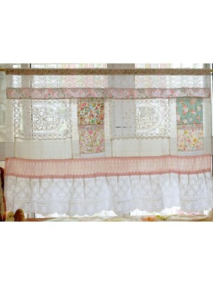 Pink green white country style curtains