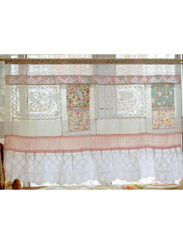 Pink green white country style curtains
