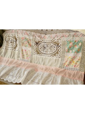 Pink green white country style curtains