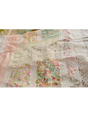 Pink green white country style curtains