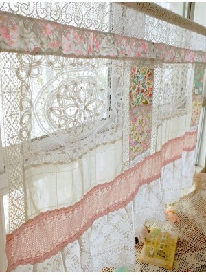 Pink green white country style curtains