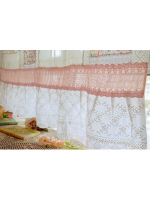 Pink green white country style curtains