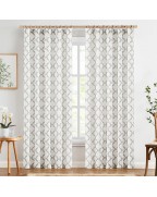 White and grey plaid print light filtering curtains