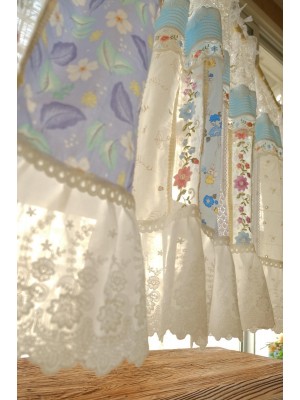 Blue patchwork lace curtain valance