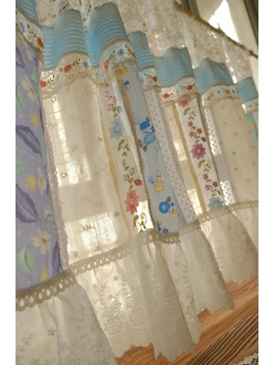 Blue patchwork lace curtain valance