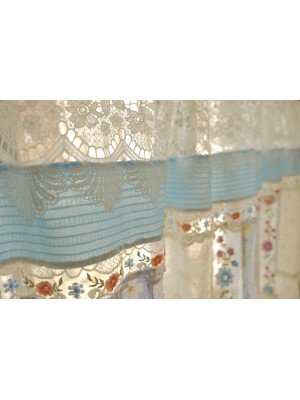Blue patchwork lace curtain valance