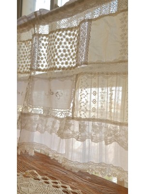 White Ivory Fabric Lace Farmhouse Curtains