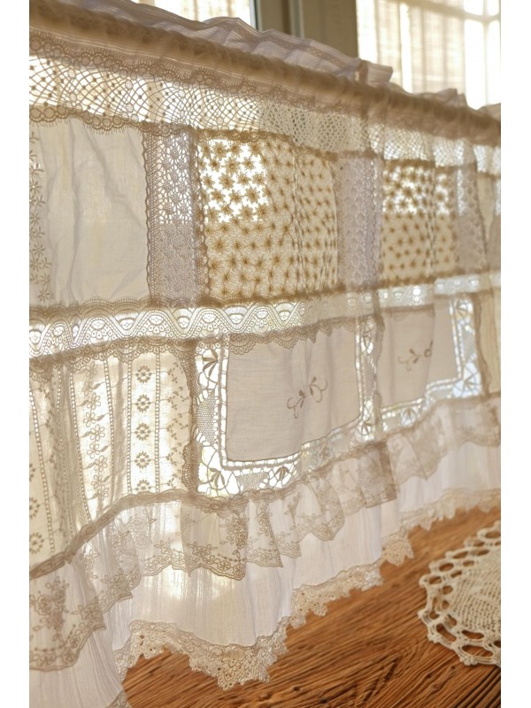 White Ivory Fabric Lace Farmhouse Curtains