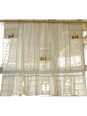With yellow embroidery and lace patchwork curtains