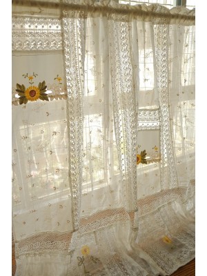 With yellow embroidery and lace patchwork curtains