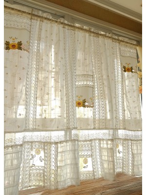 With yellow embroidery and lace patchwork curtains