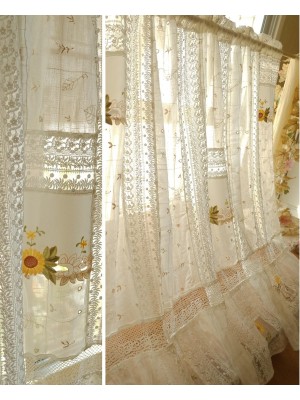With yellow embroidery and lace patchwork curtains