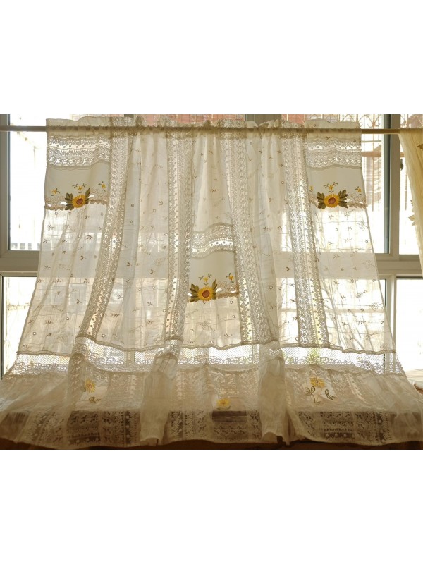 With yellow embroidery and lace patchwork curtains