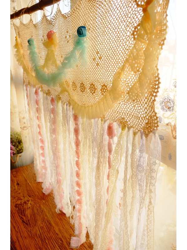 Pink Rose Lace Decorative Curtains