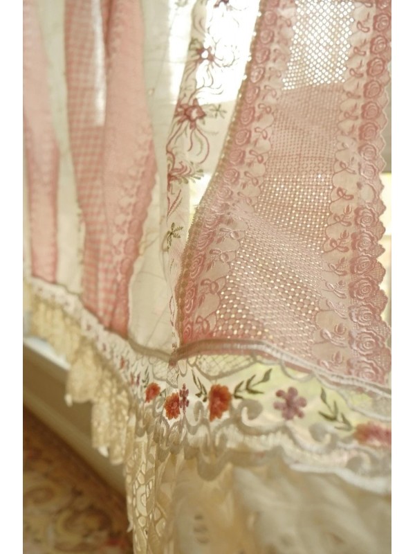 Pink Country Style Lace Tassel Curtains