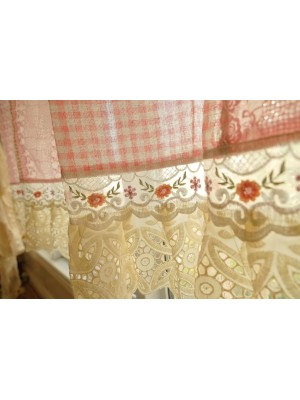 Pink Country Style Lace Tassel Curtains