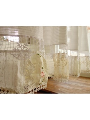 Ivory Cream Ruffled Lace Tie Curtains