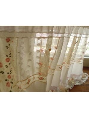 Ivory Cream Ruffled Lace Tie Curtains