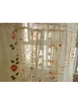 Ivory Cream Ruffled Lace Tie Curtains