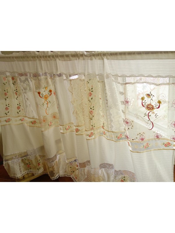 Ivory Cream Ruffled Lace Tie Curtains