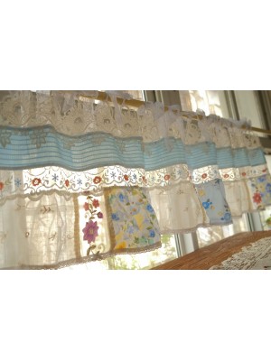 French Blue Fabric Farmhouse Lace Curtains
