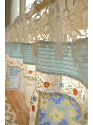 French Blue Fabric Farmhouse Lace Curtains
