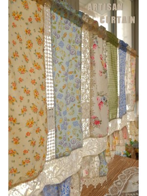 Patchwork curtains with floral embroidery and lace trim