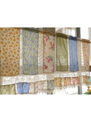 Patchwork curtains with floral embroidery and lace trim