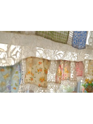 Patchwork curtains with floral embroidery and lace trim