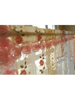Vintage patchwork lace curtains with rose decoration