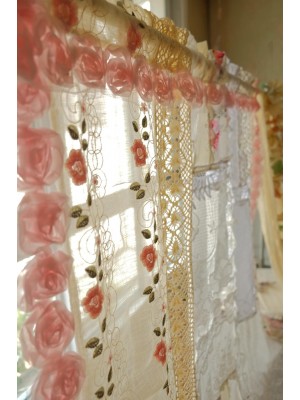 Vintage patchwork lace curtains with rose decoration