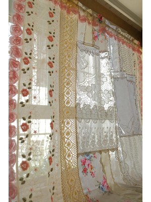 Vintage patchwork lace curtains with rose decoration