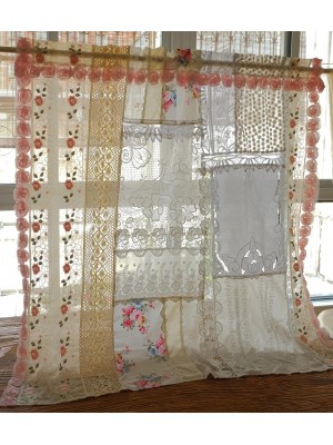 Vintage patchwork lace curtains with rose decoration