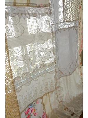 Vintage patchwork lace curtains with rose decoration