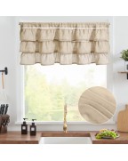 Taupe ruffled vintage shabby style curtains
