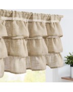Taupe ruffled vintage shabby style curtains