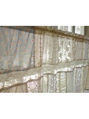 Green patchwork lace curtains