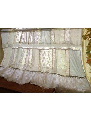 French Blue Fabric Farmhouse Lace Curtains