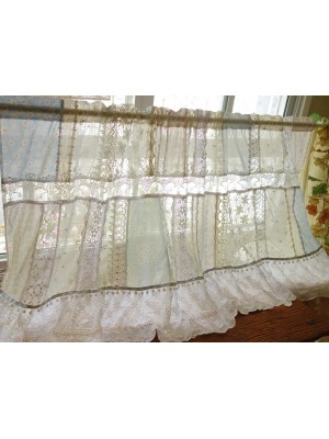 Green patchwork lace curtains