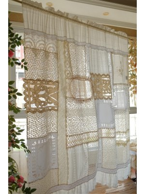 Floral pattern white lace curtains